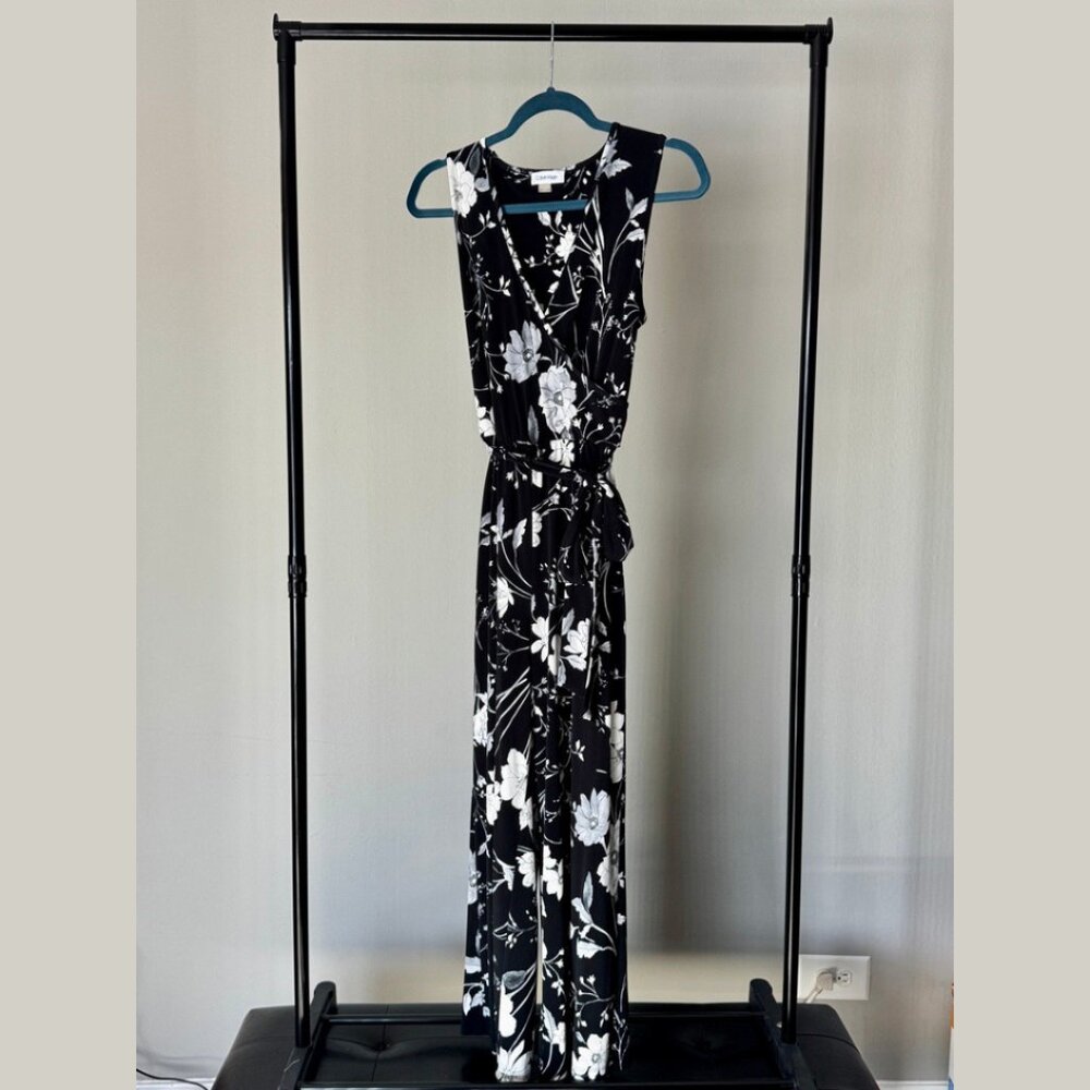 Calvin Klein Black & White Floral Wide-Leg Jumpsuit